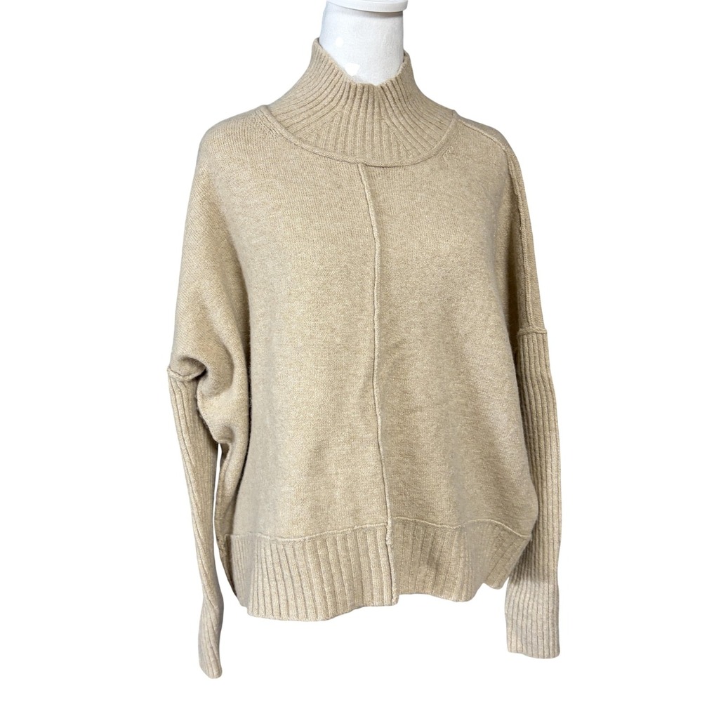 Maeve Sweater Womens S Beige Wool Blend Mock Neck Oversized Pullover Knit Boxy